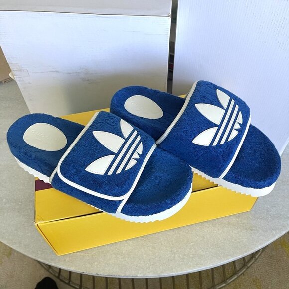 Adidas x Gucci Mens Slides Sandals Shoe, Blue/White, Gucci Sz 9 (US 9.5) - Picture 13 of 15